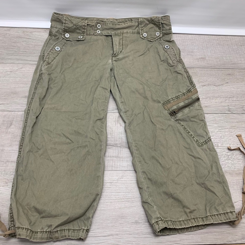 Express Womens Olive Green Cargo Capri Pants Size 8 Y2K Utility Cropped Cotton